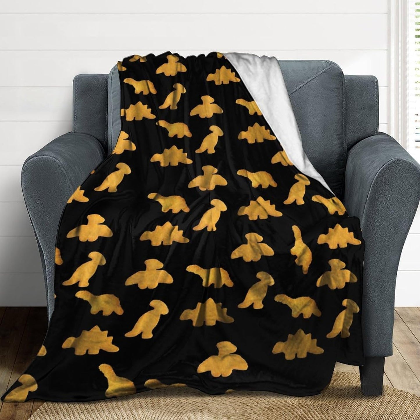Cute Dinosaur Chicken Nuggets Pattern Blanket Flannel Throw Blankets Warm Plush Blanket for Home Office Couch Bed Sofa 40"x50"