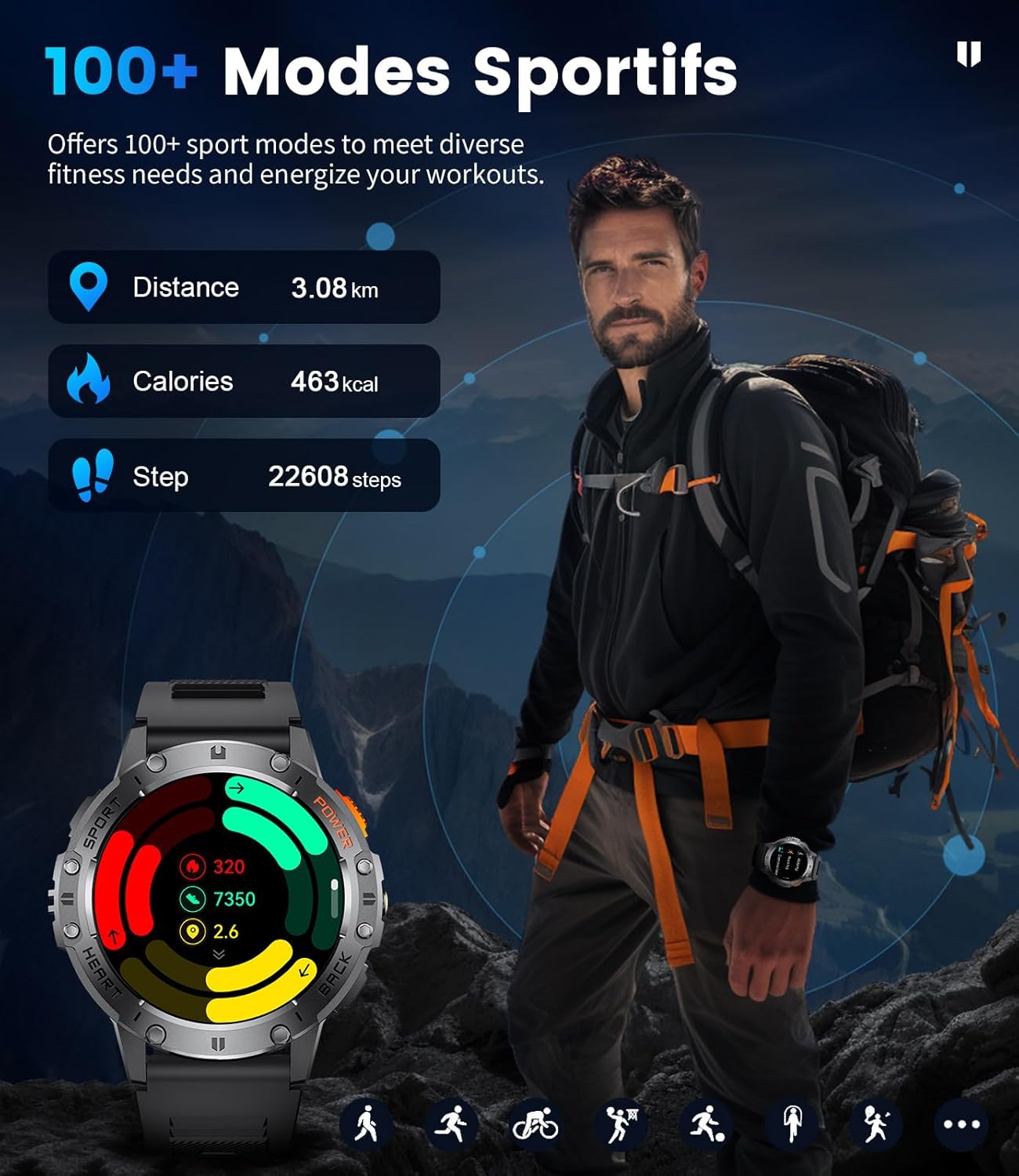 LIGE 1.43" AMOLED Smart Watch for Men with Flashlight, Bluetooth Calling, 100+ Sport Modes, 530mAh, IP68 Waterproof Fitness Tracker for Workout, iOS Android Compatible, Black Steel Leather
