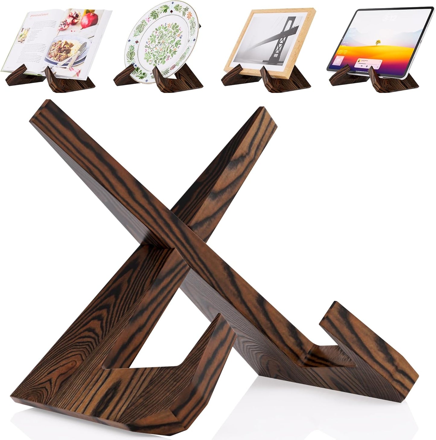 Cookbook Stand for Kitchen, Counter Cook Book Holder, Book Stands Display for Echo Show 15,Echo Show 21, Recipe, Photo, iPad(Rustic Brown)