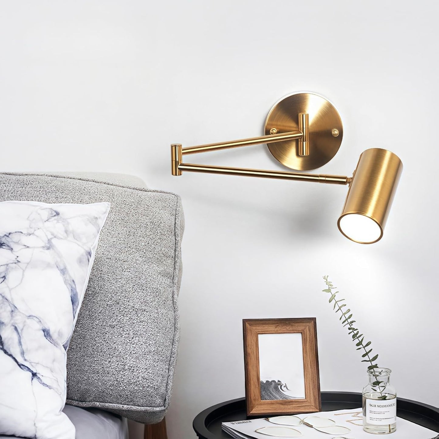 Indoor Wall Light Adjustable Swing Arm 5W LED Metal Wall Lamp 3000K Warm White Retro Vintage Industrial Wall Sconce, for Living Room Bedroom Hallway Corridor Stairs Hall, Gold