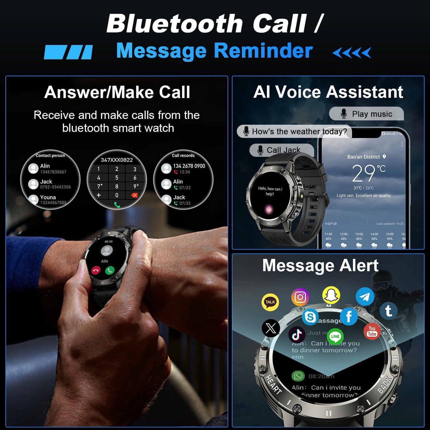 Smart Watch for Men Fitness Tracker: Military Make Answer Call Running Digital Mens Watches Waterproof Smartwatch Android Phone iPhone Samsung Compatible Sleep SpO2 Heart Rate Monitor Step Pedometer