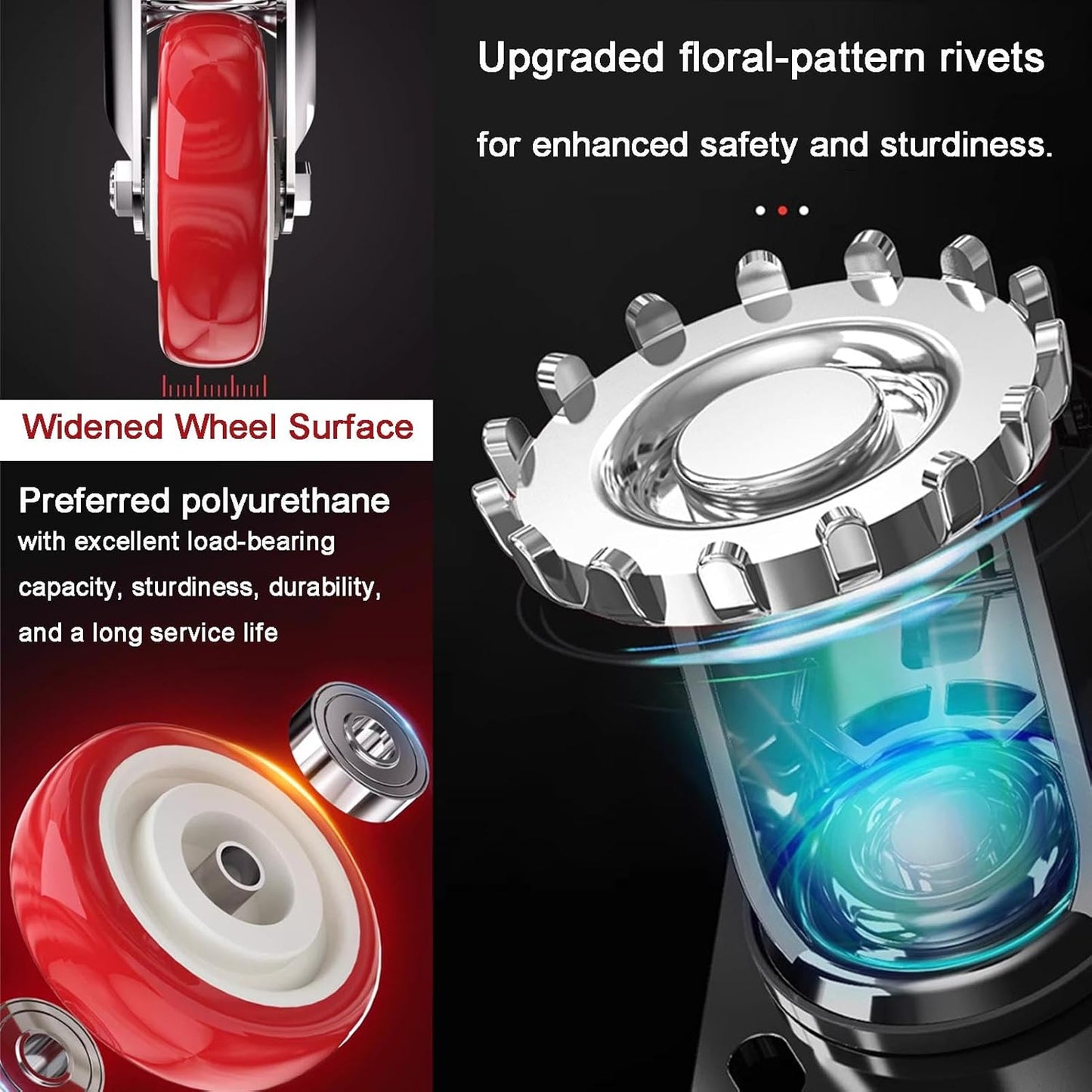 4 inch Casters Load 2400lbs -Includes 2 Sets of Adaptive Screws -Lockable Bearing Plate Heavy Duty Caster with Brakes, 360-degree Swivel for Furniture and Workbench Cart, Set of 4