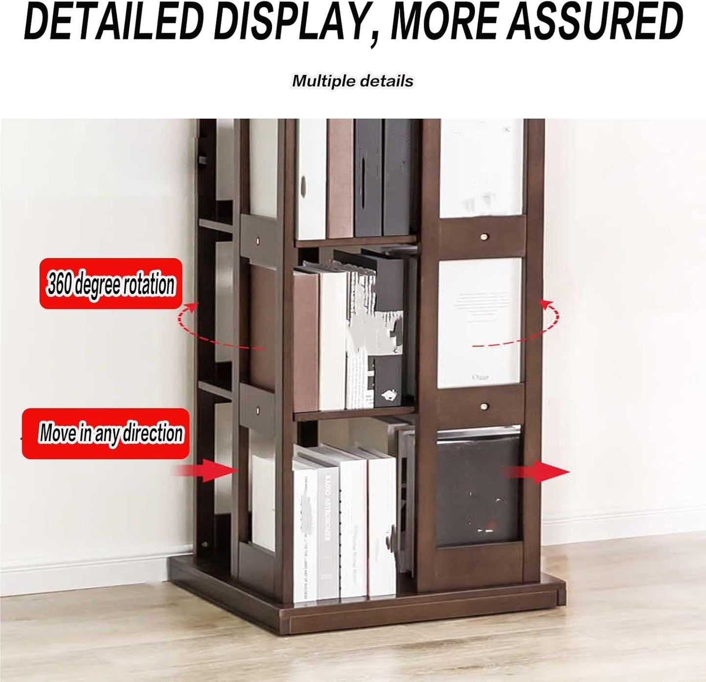 360° Spinning Bookshelf Tower Rotating Bookcase，Rotating Bookshelf 3/4/6 Tier Spinning Bookshelf，floor-standing Multi-layer Storage Rack 6 Invisible Rollers At The Bottom For Living Room Study Room(Wa