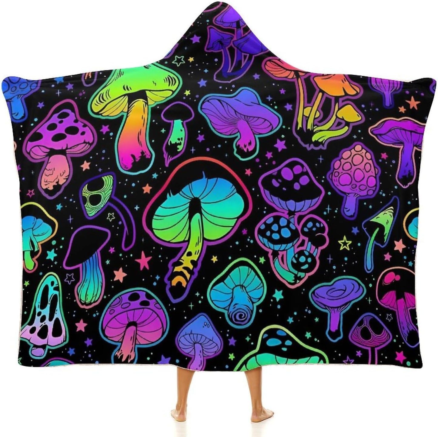 Mushroom Hooded Blanket Mushrooms Gifts for Women Soft Fleece Flannel Mushrooms Wearable Blanket Hoodies All Season Plant Blankets for Bed Room Decorative-C3-L