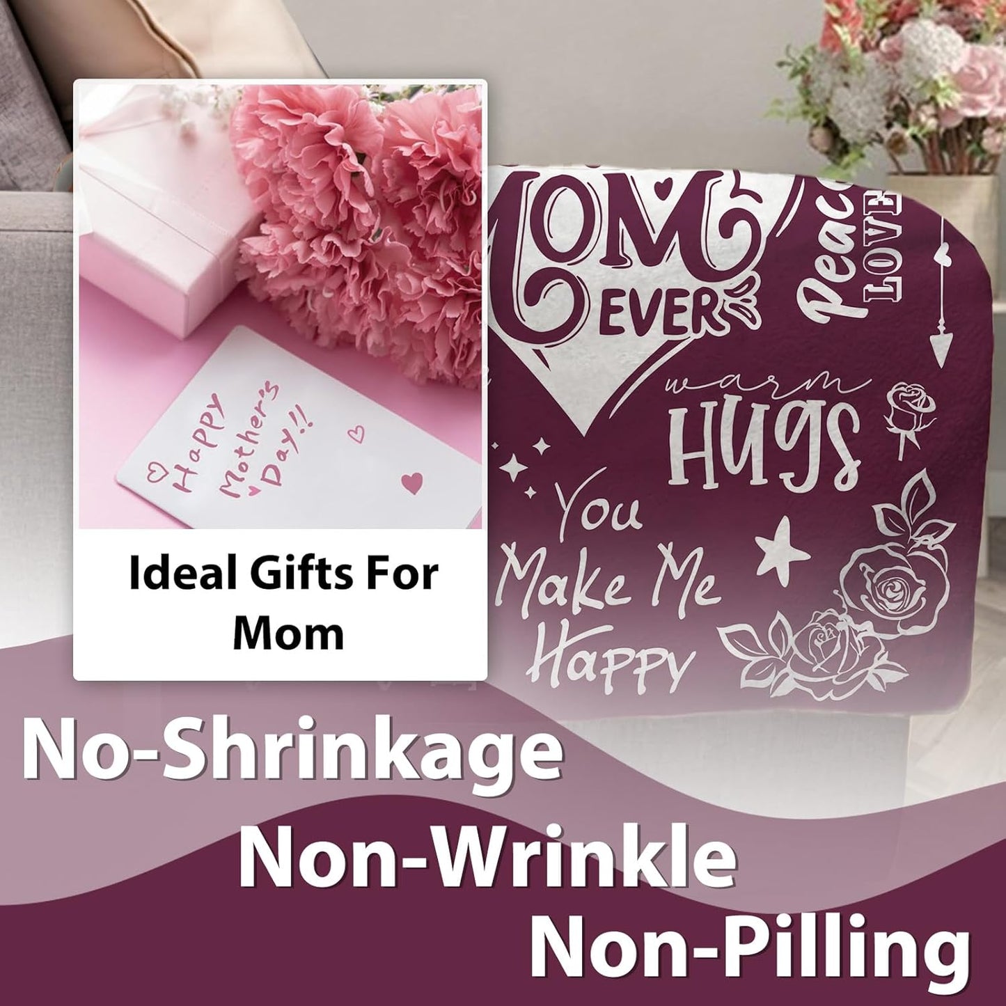 Gift for Mom from Daughter Son Flannel Throw Blanket, for Mama, Birthday Ideas, Best Mom Ever Present for Women, Love Heart Soft Bedding Sofa Blankets 50x60 in