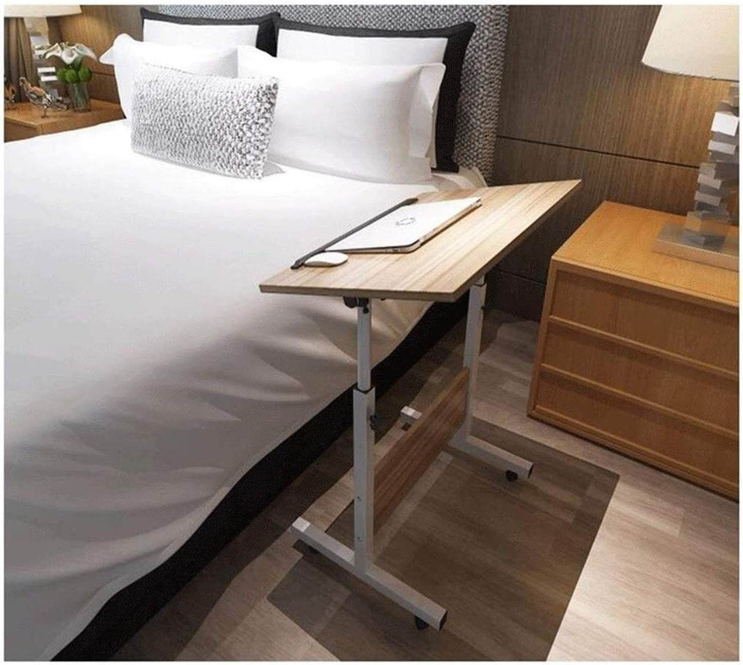 Mobile Lap Table Enjoy On The Bed Writing Drawing Reading Wheels Side Table for Living Room Bedroom (Color : White Wood Color Size : 60x40cm) (White Wood Color 80x40cm)