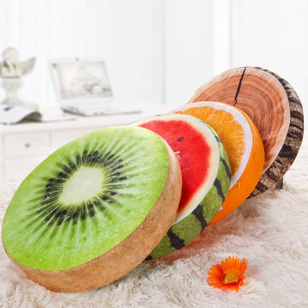 HYSEAS Round Throw Pillows 14 Inch Orange, 3D Print Decorative Plush Funny Fruit Stuffed Cushions Seat Pad for Couch, Chair, Floor, Sofa, 1 Pack