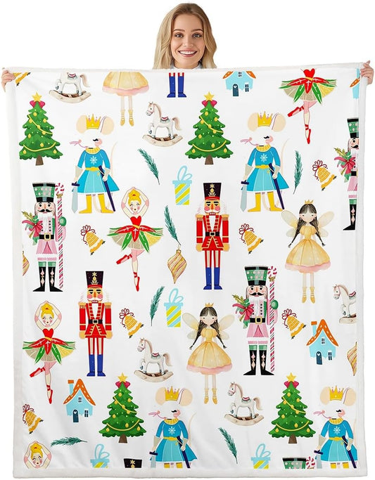 Feelyou Christmas Nutcracker Throw Blanket Nutcracker Ballet Soft Fleece Sherpa Cozy Fuzzy Plush Warm Fairy Princess Mouse Fuzzy Plush Throw Xmas Baby 30"x40" for Bed Couch Living Room