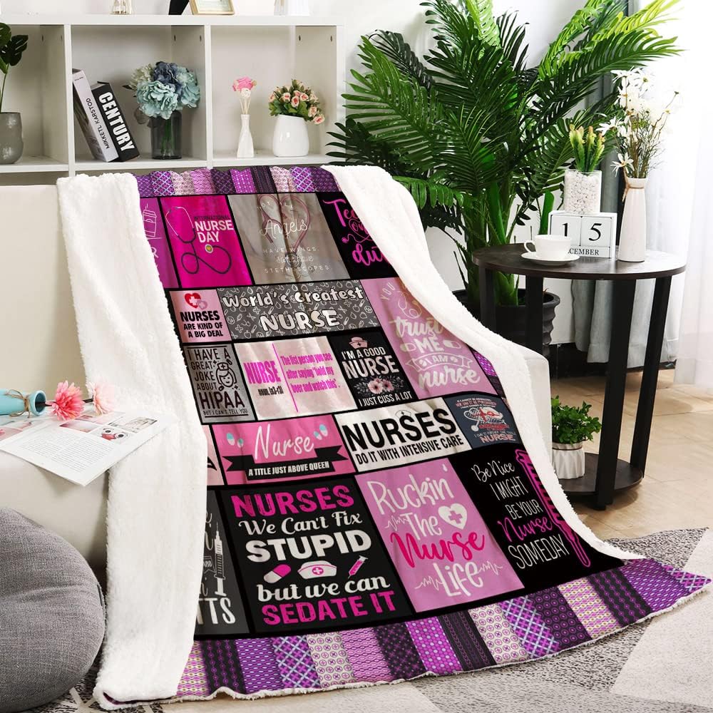 Nurse Week Throw Blanket - Soft Fluffy Sherpa Warm Blanket for Bed, Office and Couch - Gift for Women, School Nurses