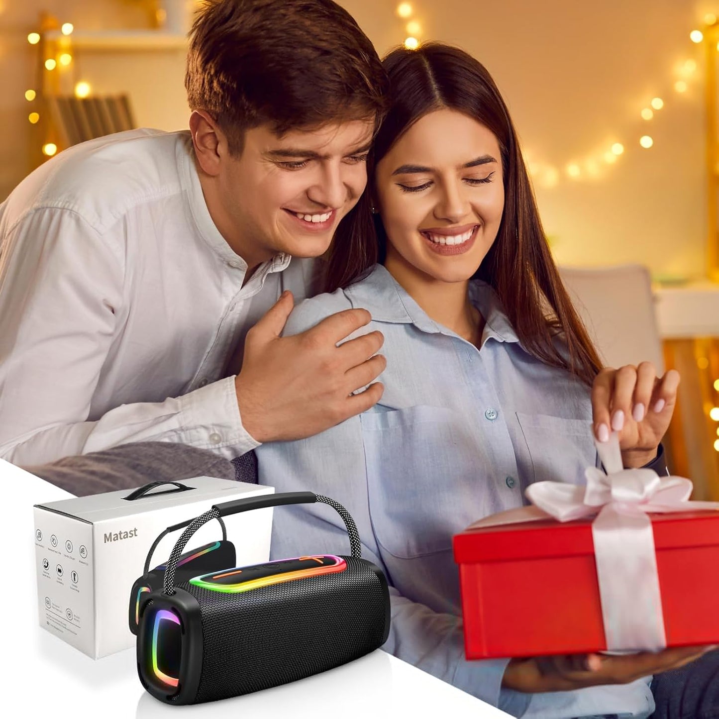 Bluetooth Speaker 6000mAh, 36H Playtime BT5.4 Portable Wireless Speaker with Loud Stereo Sound, IP6 Waterproof, 24W Portable Speaker with RGB Multi-Color Rhythm Lights for Outdoor/Home/Party as Gift