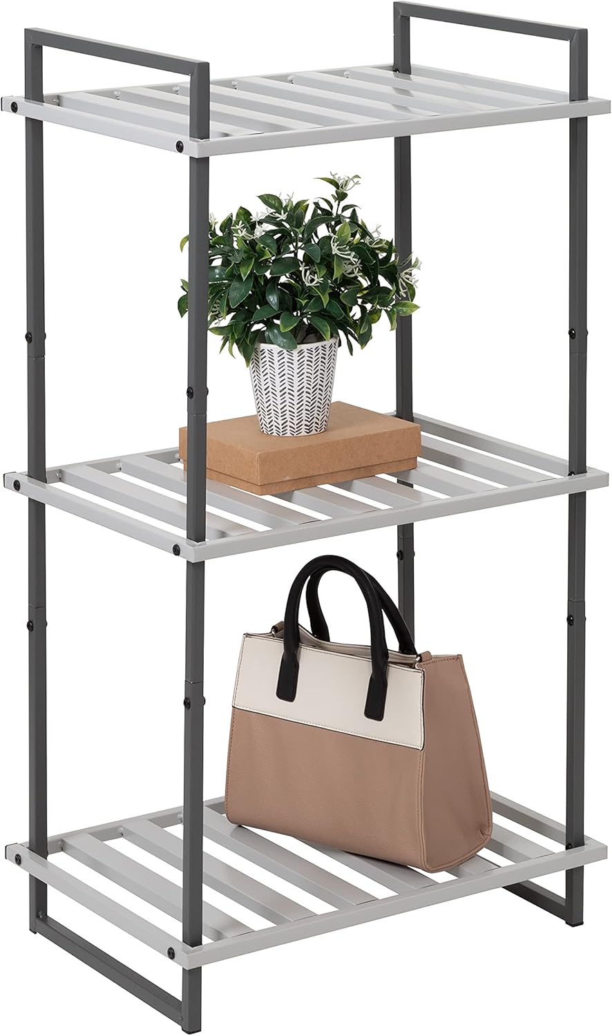 Honey-Can-Do 3-Tier Bookshelf, Book Shelf, Industrial Bookcase, with Steel Frame, for Living Room, Home Office, Bedroom, Gray and White