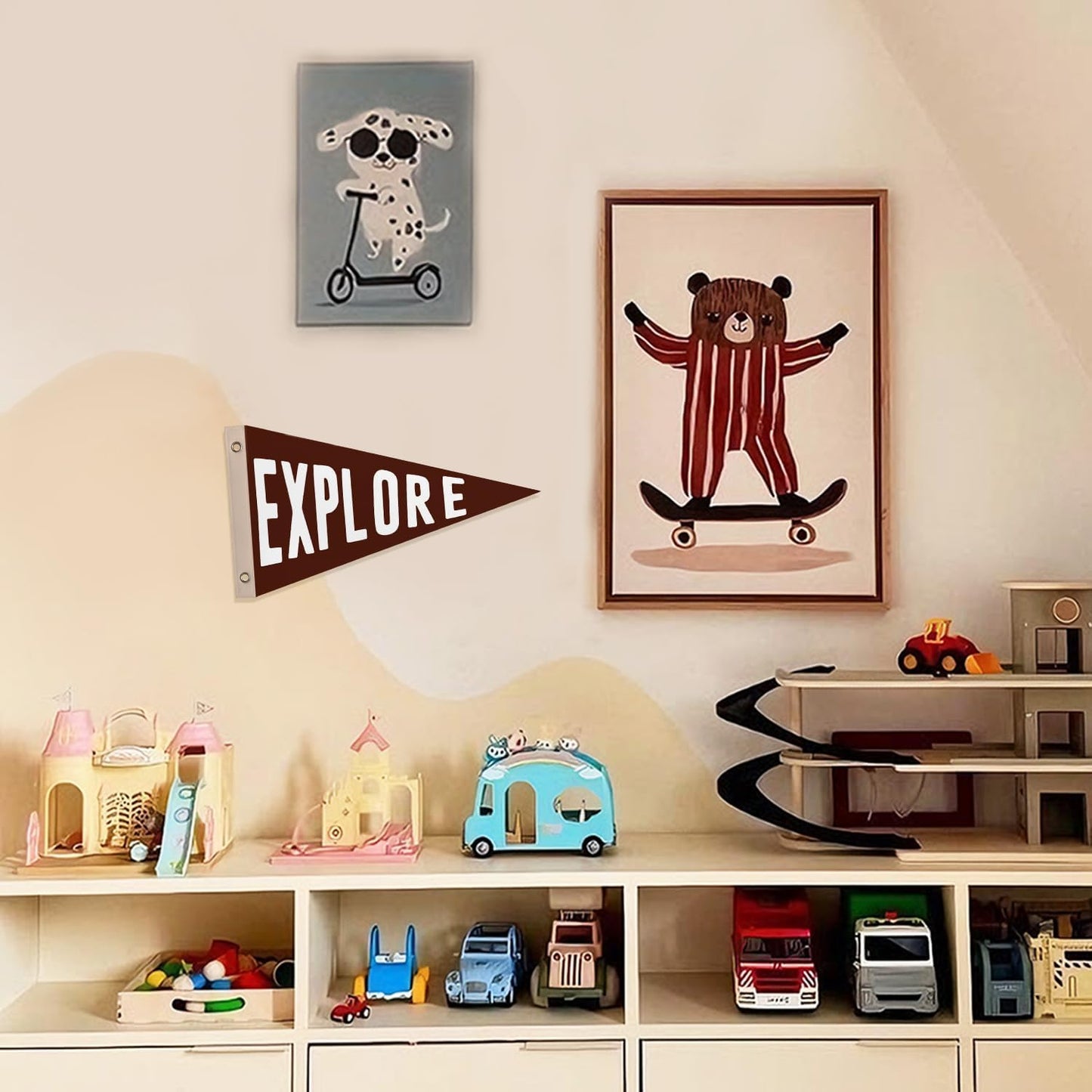 Camping Boys Nursery Playroom Room Wall Art Decor, Explore Pennant Banner Flags, Camping Sign, Wall Decorations for Nursery Toddler Boys Bedroom Decor, 8x14 Inch