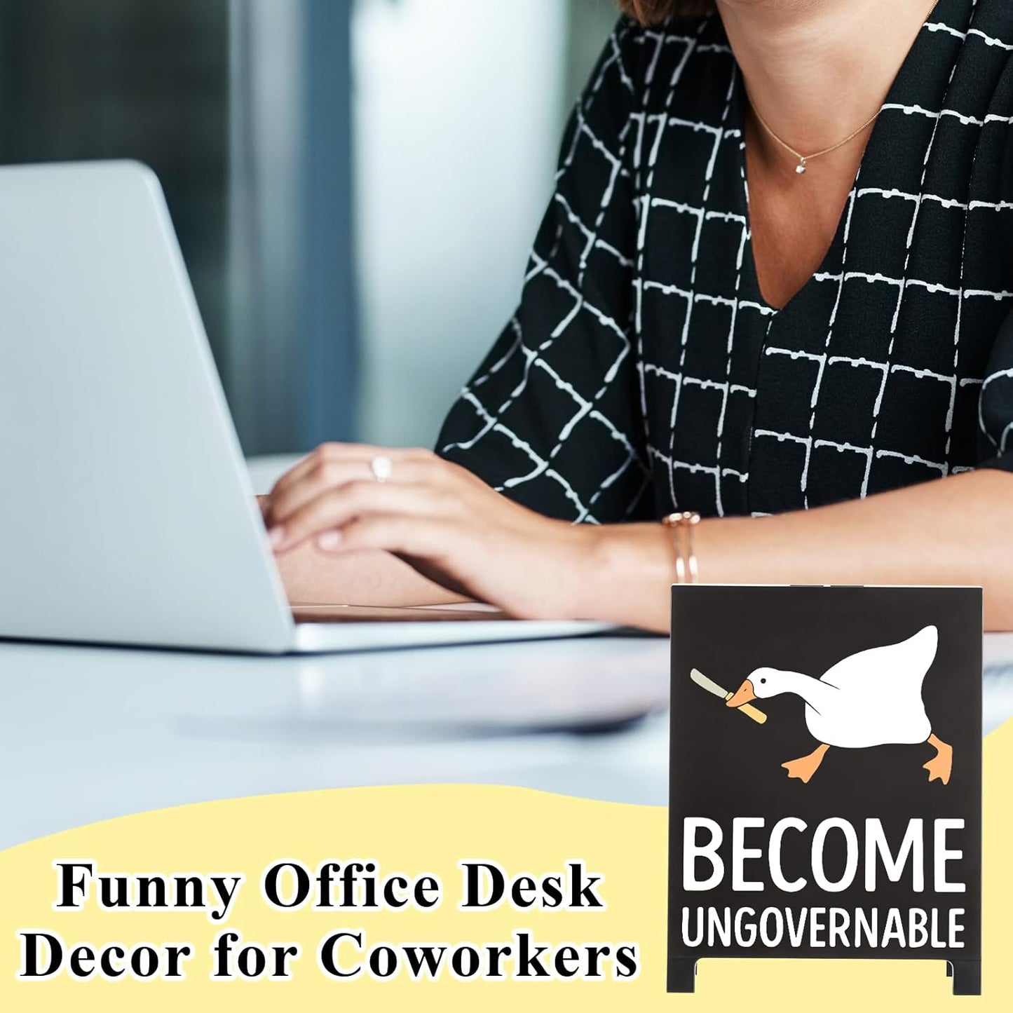 Funny Home Office Desk Sign Humorous Cute Room Decor Cubicle Decoration Accessories Kitchen Shelf Counter Supplies Gag Gift for Coworkers Employee Become Ungovernable White Elephant Gifts