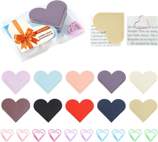 20 PCS Lovely Heart Book Marks Set with Exquisite Gift Box, Premium Leather Cute Corner Bookmarks for Book Lovers, Perfect for Birthdays, Weddings, Mother’s Day & All Occasions