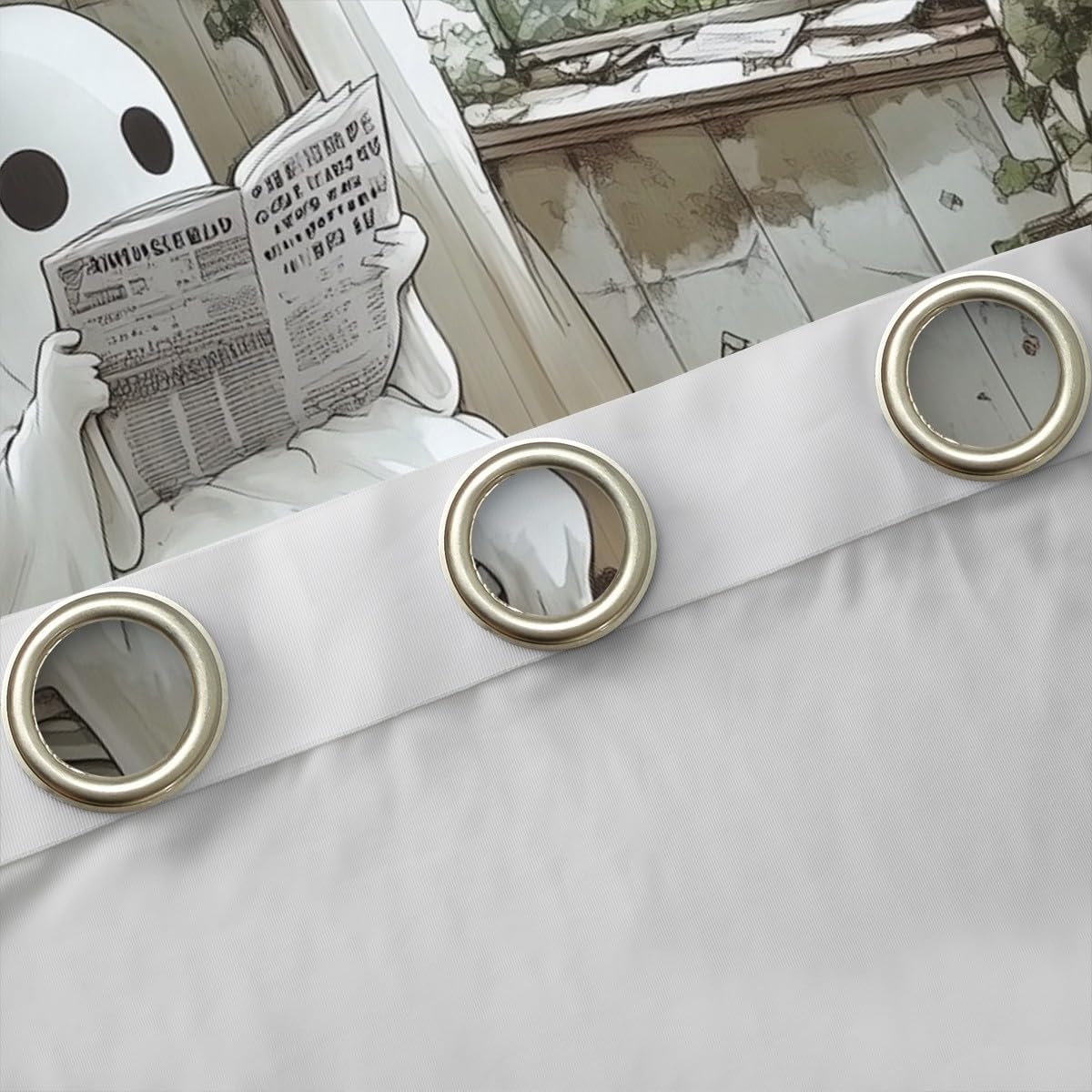 jejeloiu Cute Ghost Window Drapes (2 Panels, 52 x 84 Inch) Happy Halloween Blackout Shades Window Treatments for Kids White Ghost Festival Themed Reading Funny Curtains Room Darkening Curtain