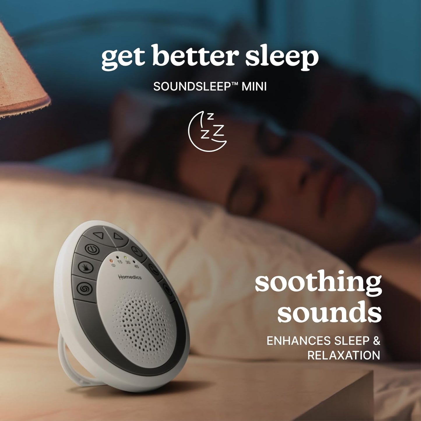 Homedics White Noise Sound Machine, Small Travel Sound Machine with 4 Relaxing Nature Sounds, Portable Sound Therapy for Home, Office, Nursery, Auto-Off Timer, by Homedics