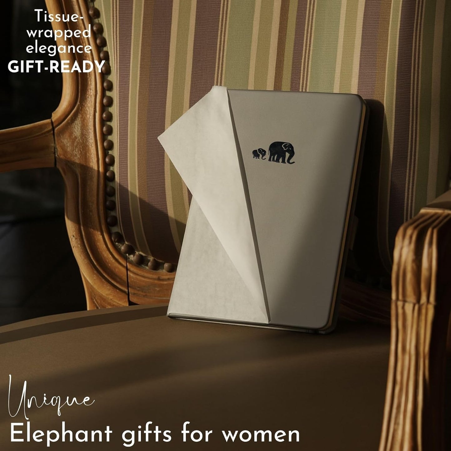 SETTINI Dotted Journal, Ideal for Bullet Journaling - A5 Vegan Leather Notebook, 192 Archival-Quality Pages, QuillEase Bleed-Free Paper, Inner Pocket & Bookmark - Elephant Gifts, Grey Elephants