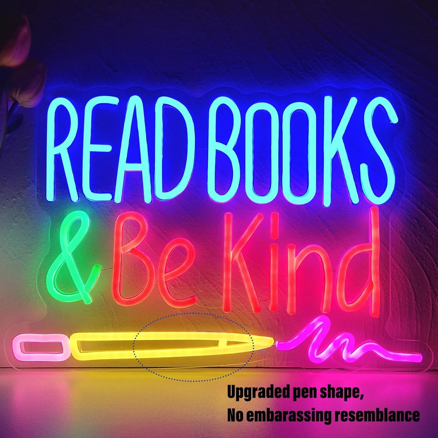 Read Books and Be Kind Neon Sign, Dimmable Classroom Neon Sign Lights, LED Read Books Light up Sign for Library Decor, USB Pencil Neon Light for Kids Teachers Students, Classroom Lights (16.2"×11")