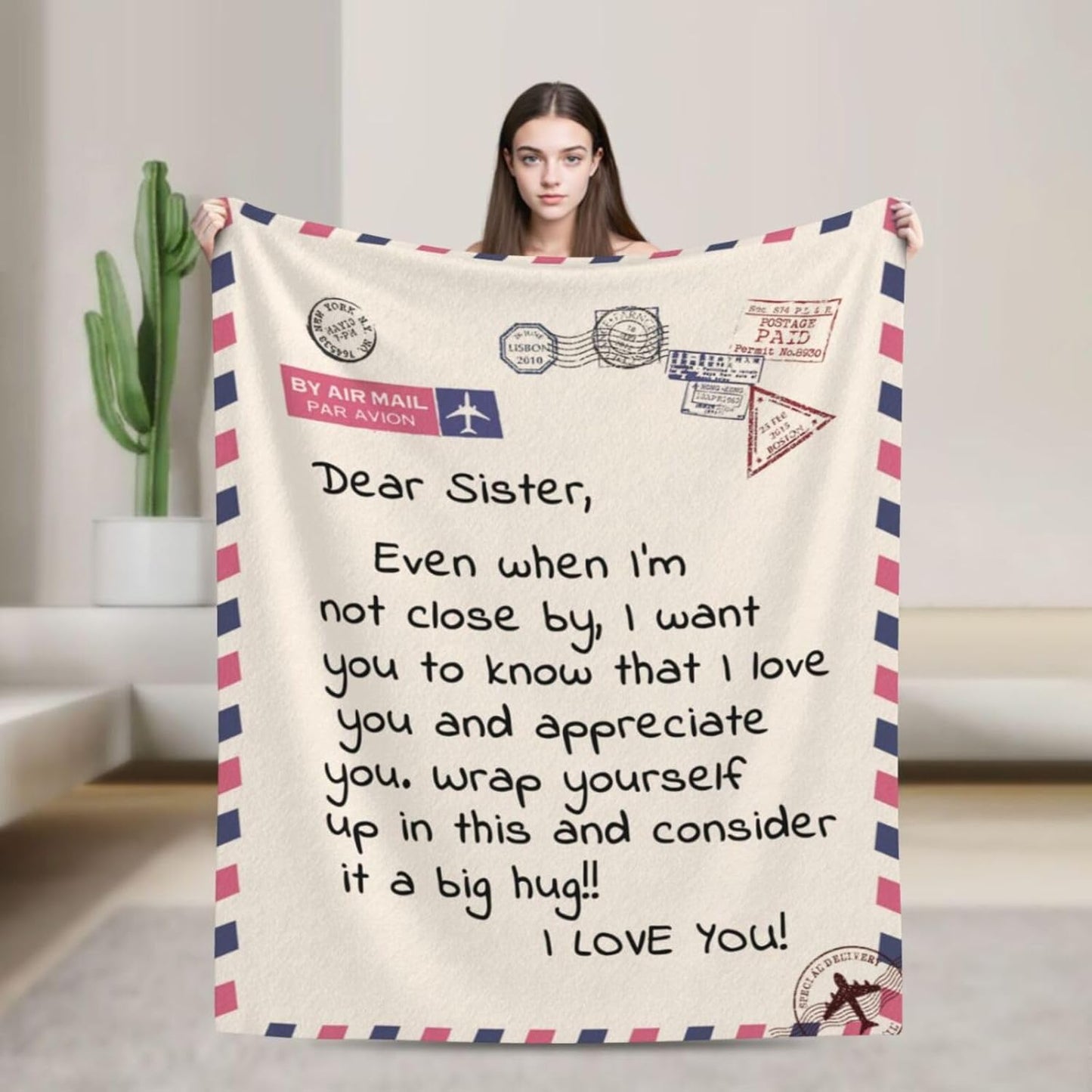Flannel Blanket Gift for Sister, Personalised Letter Blanket Gifts for Sisters Birthday Christmas Mothers Day, I Love You Cozy Throw Blanket Present 60" x 50"