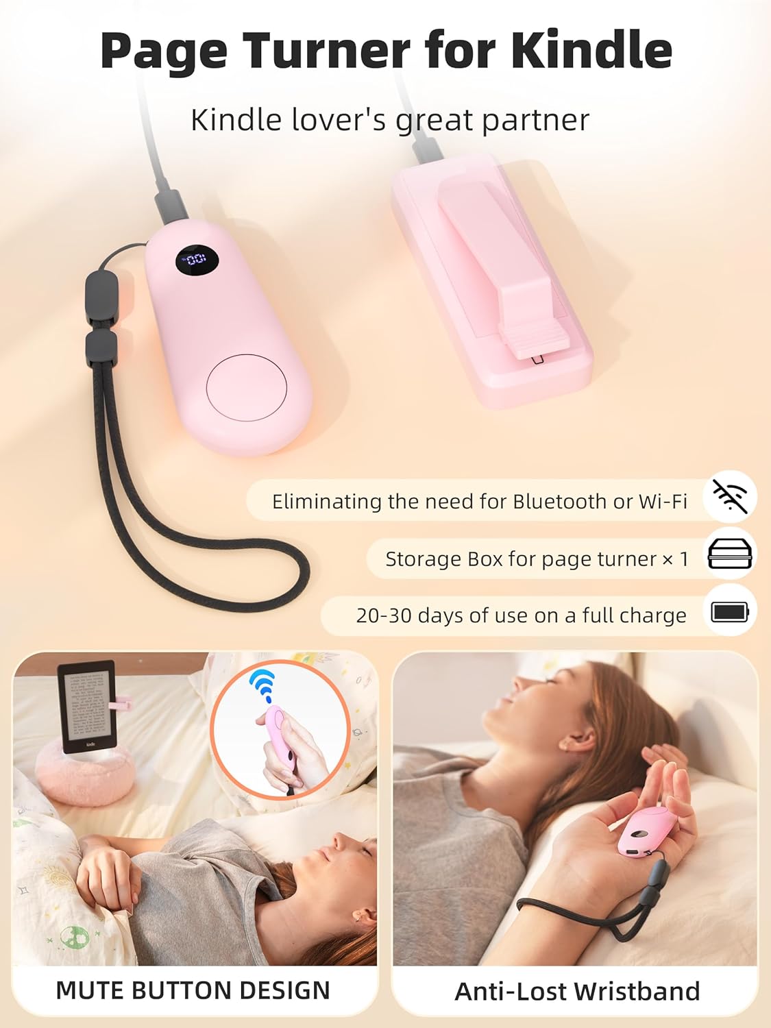 Magnetic Kindle Holder with Page Turner, Cozy Pillow Kindle Stand for Reading, 360° Adjustable Phone Holder for Bed, Small Bowl for Tablet Stand with Stable Suction Base (Pink)