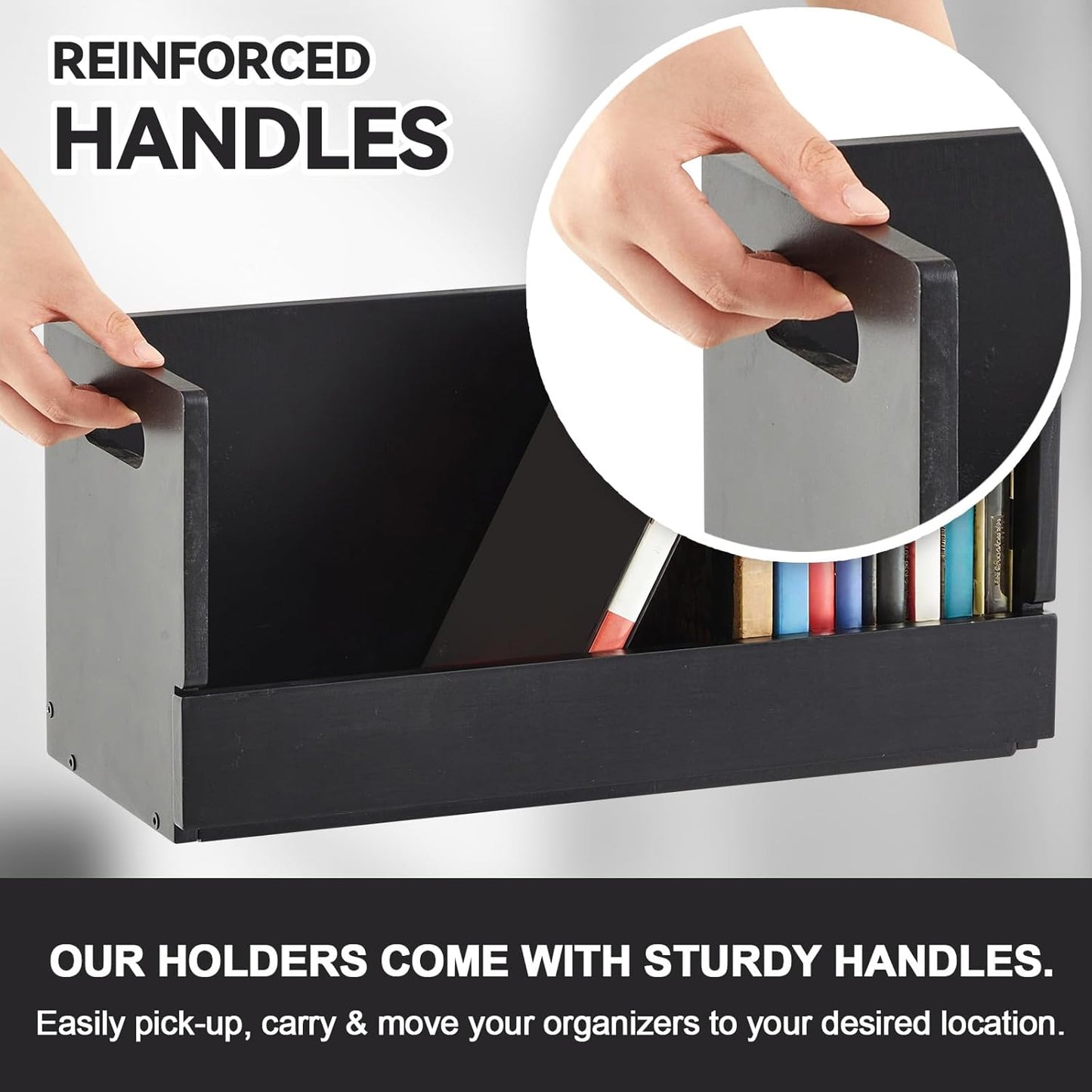2 Set Wooden DVD Storage Box DVD Storage Shelf Holder Solid Wood Cassette Tape Display Organizer with Carrying Handle for CD, Movie Cases, Each Organizer Can Store up to 26 Boxes (Black)