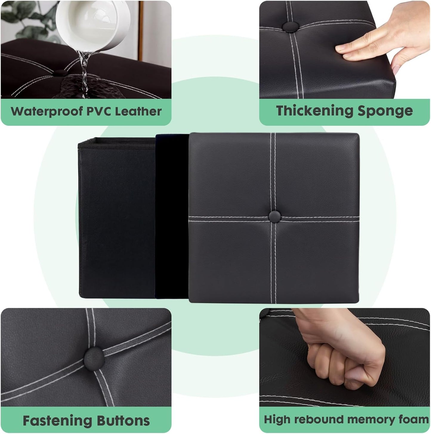 ShellKingdom Small Folding Storage Ottoman Cube, Faux Leather Storage Footrest Bench, Foot Rest Stool for Home, Living Room, Bedroom, Dorm, 11.8 x 11.8 x 11.8 inches (Black)