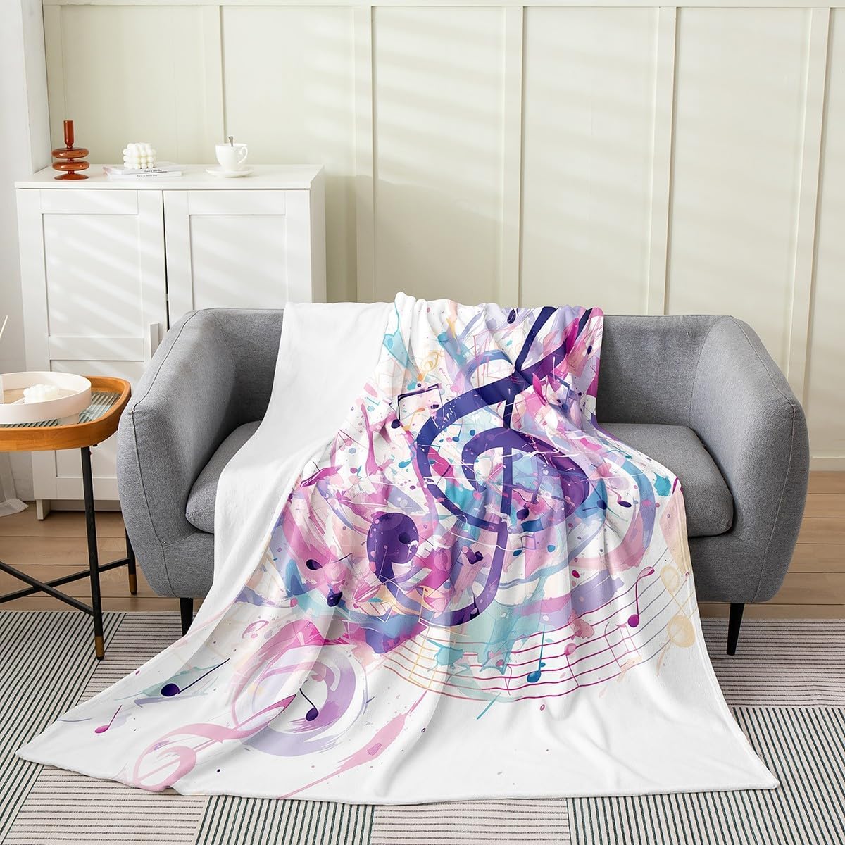 Erosebridal Music Notes Blanket for Teens,Musical Theme Throw Blanket Throw 50x60 Inch,Tie Dye Rhythm Pattern Fleece Blanket,Colorful Melody Note Flannel Blanket for Home Room Decor