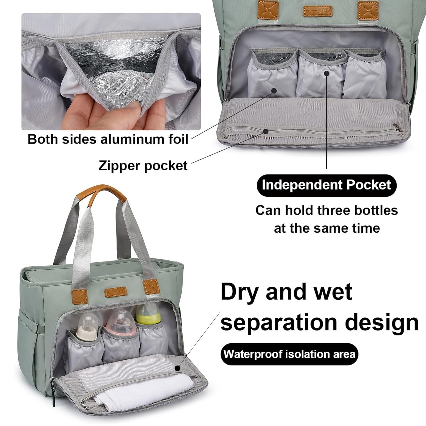 Diaper Bag Tote, Large Tote Diaper Bag with 16" Laptop Compartment, Baby Bag with Insulated Pocket for Mam and Dad, Ideal for Travel, Work (Morandi Grey) | Waterproof