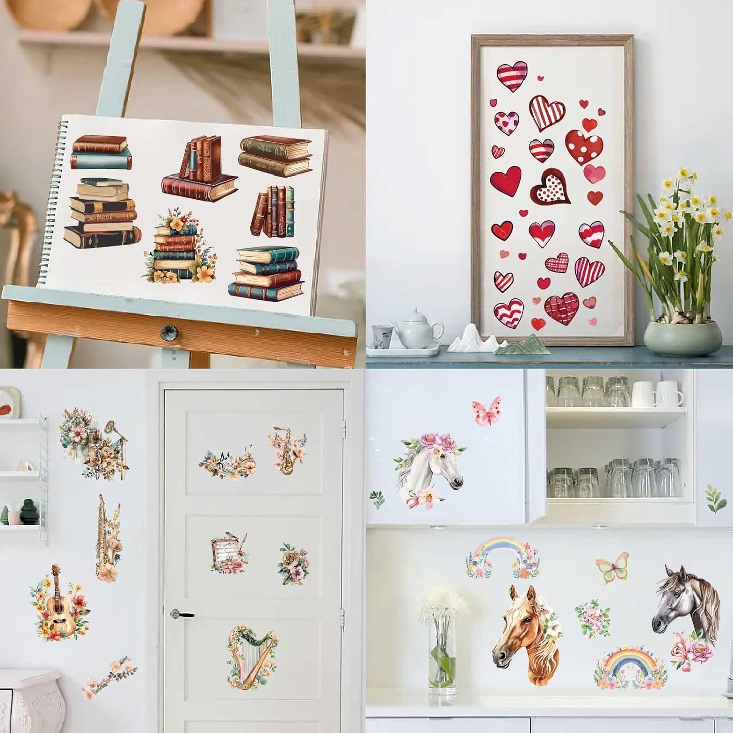 CRASPIRE 8 Sheets Boho Books Stack Window Stickers Reading Lovers Vintage Self Adhesive Clings Wall Decals Peel and Stick Vinyl PVC Waterproof Decor for Bedroom Nursery Living Room Bath Dorm