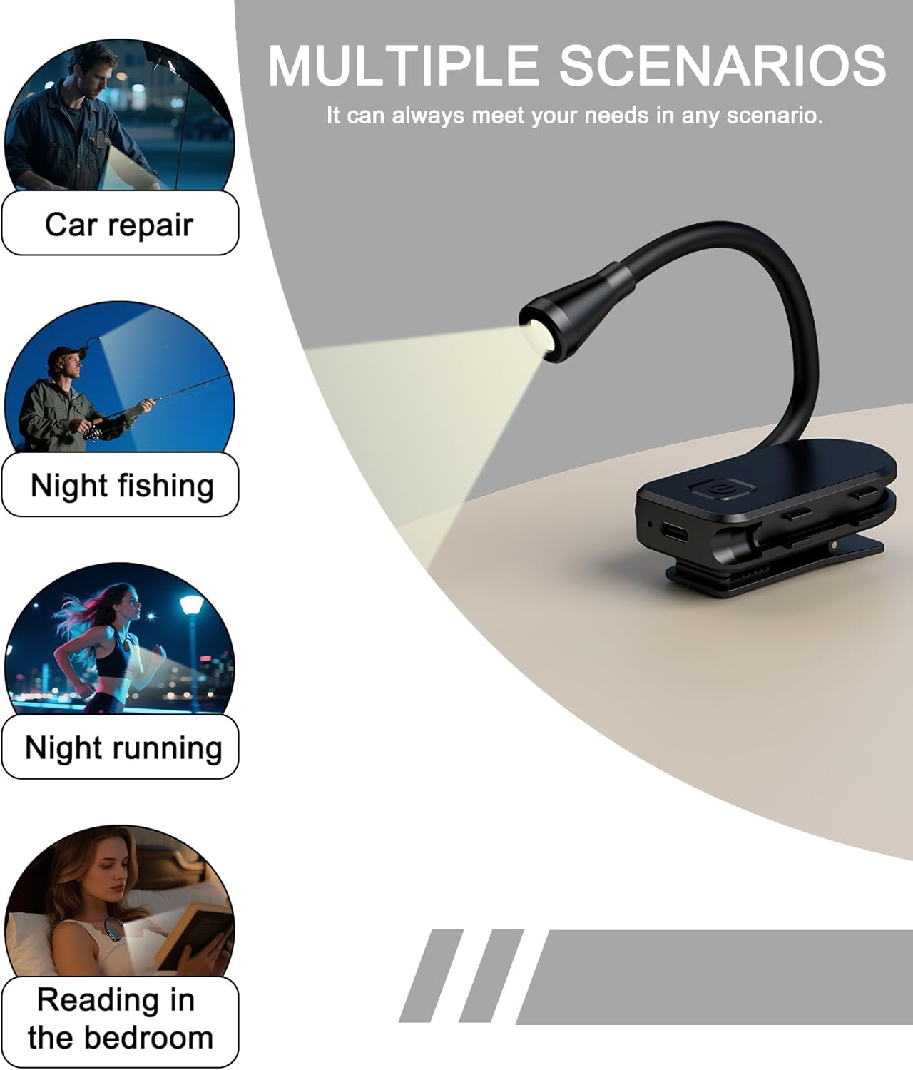 Clip on Book Light, 3 Light Colors and stepless Brightness Adjustment, 360° Flexible, Small Lightweight Clip On Book Reading Light for Studying and Reading