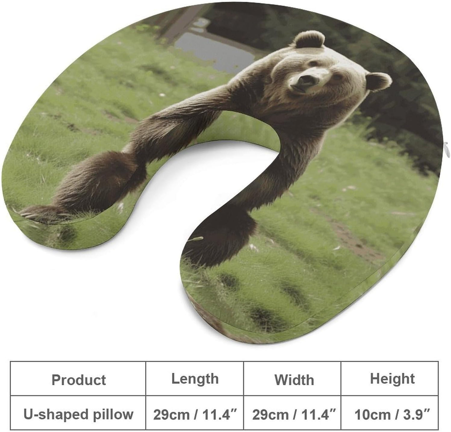 Hi Bear Sit on The Lawn Neck Pillow Memory Foam U Shaped Pillows Portable Pillows for Shoulder Travel Head Support Pillow with Concealed Zipper for Airplane Car Home Office