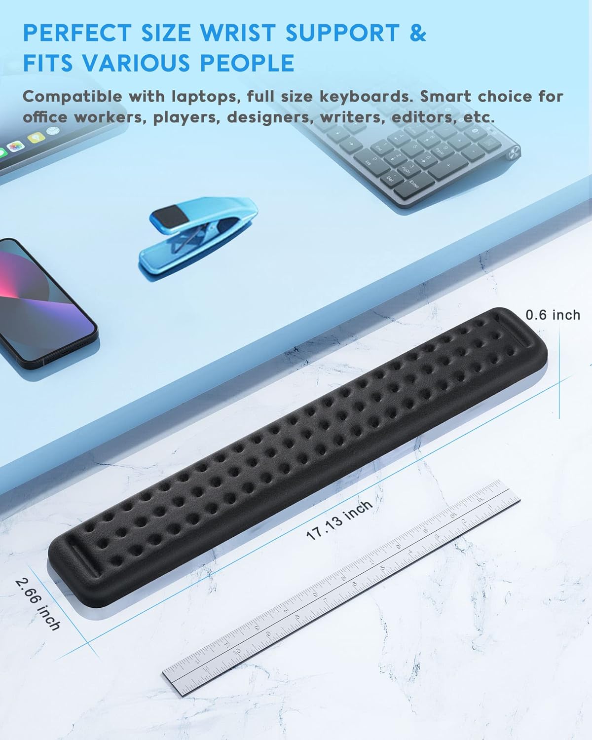 Keyboard Wrist Rest, Wrist Rest for Computer Keyboard, Lekvey Ergonomic Memory Foam Wrist Rest Easy Typing Pain Relief, Anti-Slip Keyboard Pad Wrist Support Cushion for Laptop, Office, Gaming, Black