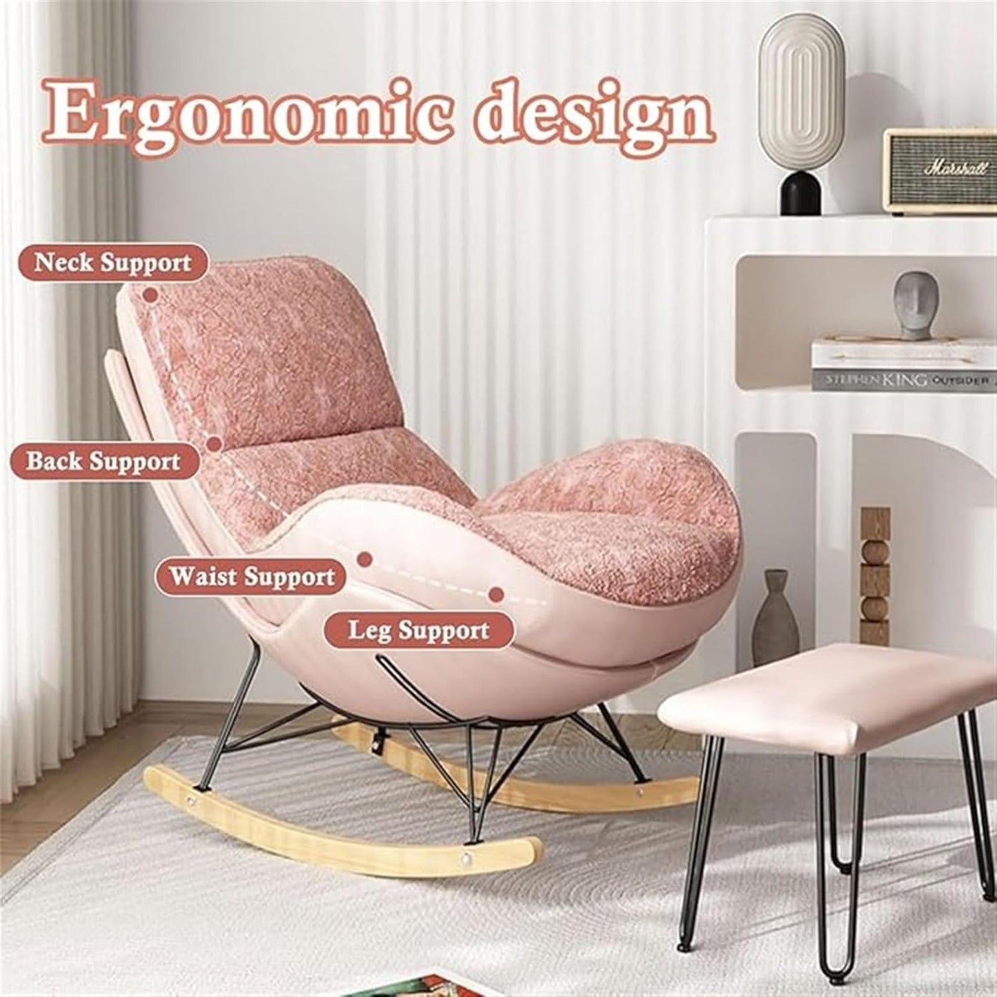 LSLYTQ Indoor Comfortable Sofa Rocking Chair, Upholstered Velvet Lounge Chair with Thick Cushion for Reading Naping,Living Room Accent Furniture Chairs