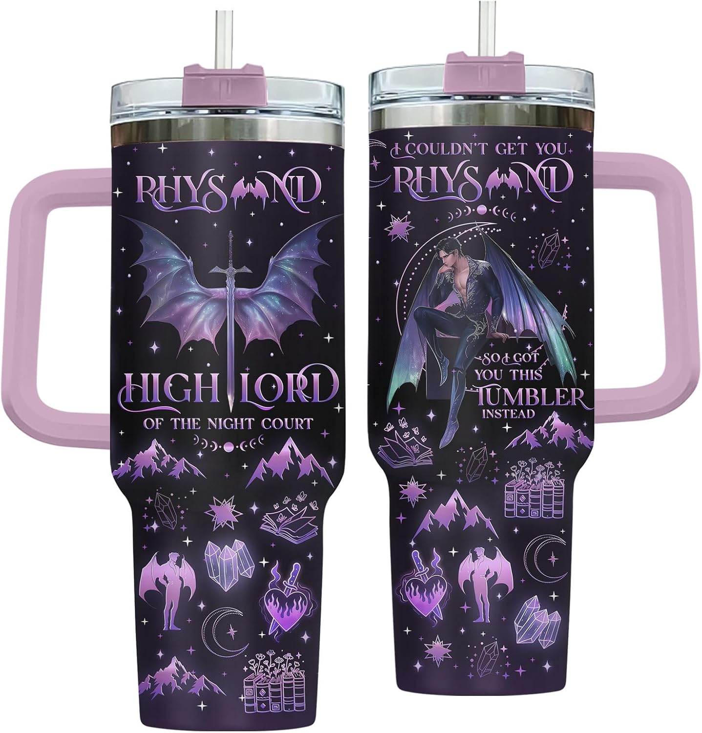 Fantasy Tumbler 40oz With Handle And Straw, Insulated Stainless Steel Bookish Travel Cup, Dark Romance Reading Water Bottle, Birthday Gift For Her Women