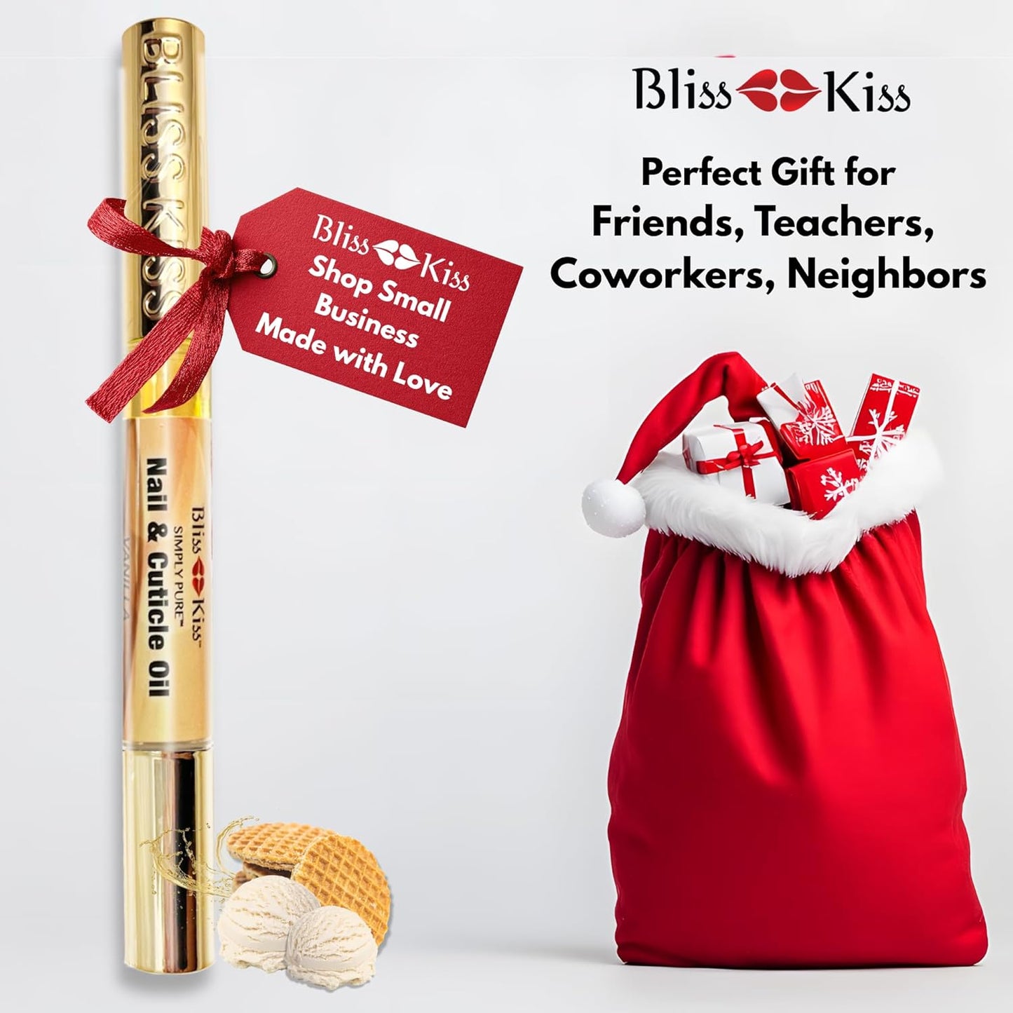 Bliss Kiss | 1 Vanilla Fragrance | Nail Oil Cuticle Pen w/Vitamin E & Jojoba⏤Nail Strengthener Nail Growth Serum for Brittle Peeling Breaking Thin Nails