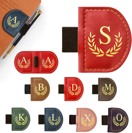 Personalized Leather Magnetic Bookmark with Pen Holder, Custom Bygone Mark Bookmark with Pen Holder, Custom Bookmarks with 26 Letters for Reading Women, Men, Teachers, Book Lovers（Red，S）