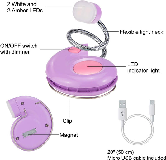 Book Light, LED Reading Light, Reading Lights for Books in Bed, USB Rechargeable Book Reading Light, 3 Brightness Dimmable Book Light for Kids Bookworms Travel-Violet