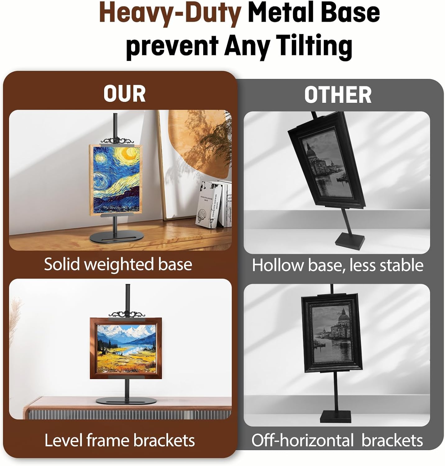 Adjustable Tabletop Picture Frame Stand with Removable Decorative Top,Metal Display Easel stand for Photos, Paintings,Signs & Canvas, Desktop Picture Holder for Frames up to 29.8" H (1 PACK)