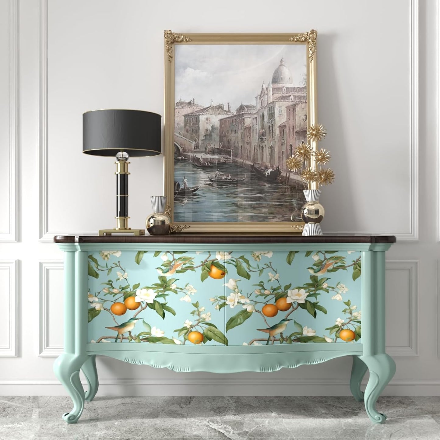 Blue Floral Wallpaper Peel and Stick, Vintage Bird Leaf Fruit Contact Paper, Self Adhesive Removable Retro Wall Mural Wall Paper for Room Walls Shelves Cabinet Table Decor 17.5" x 118"