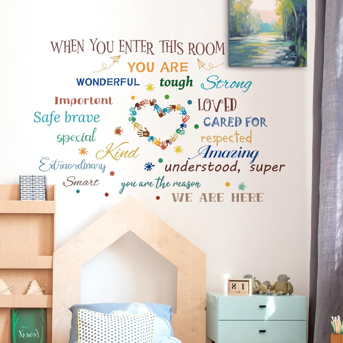 Colorful Inspirational Quote Wall Decals Motivational Positive Phrase Wall Stickers Handprint Splatter Wall Sticker Peel and Stick Removable Wall Decor for Kids Classroom School LM93233