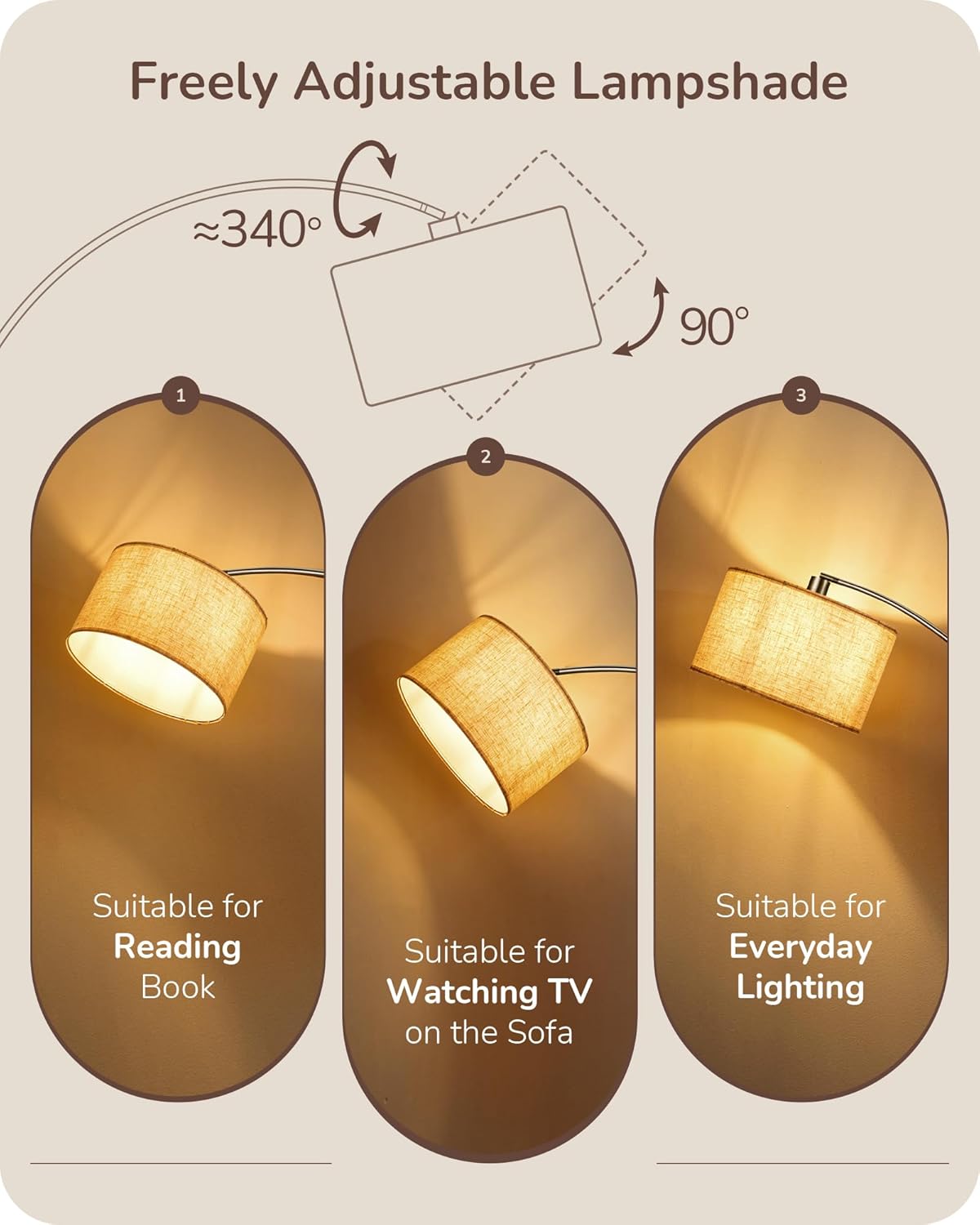 EDISHINE Dimmable Mid Century Modern Floor Lamp with Remote, Tall Arc Standing Lamps with Adjustable Drum Shade, Standing Corner Light for Living Room, Bedroom, Dining Room, Bronze