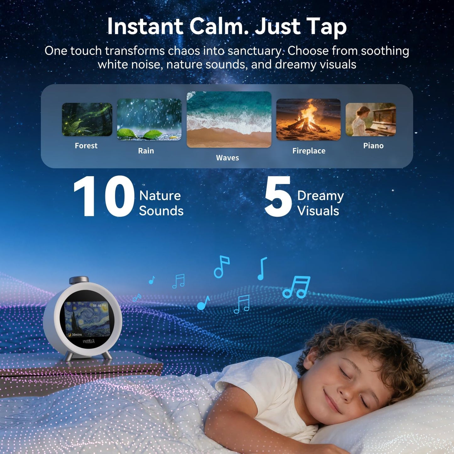MOMILLA Alarm Clock for Kids Bedrooms, 7-Day Programmable 4 Alarms 8 Colorful Themes, Loud Clock for Heavy Sleepers Adults Teen Boys Girls, Easy to Set, White Noise Sound Machine, Hourly Chime