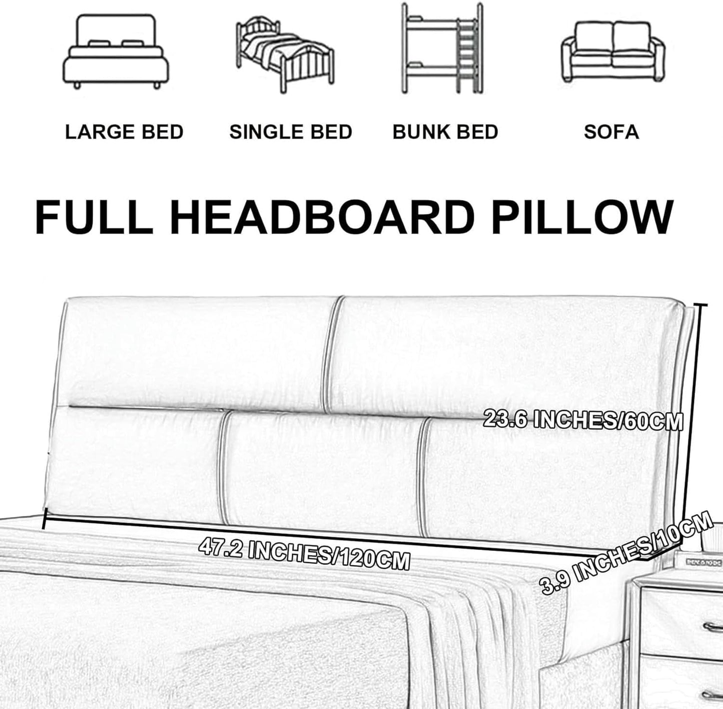 AMNOOL Reading Bed Rest Pillow Large Backrest Headboard Cushion Pillowboard Wedge Upholstered Adult Shoulder Lumbar Support Bolster for Dorm Room Daybed, Gray