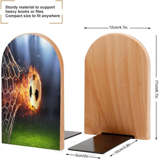 Football Wooden Bookend Non-Slip Book Ends Heavy Duty Book Stopper with Metal Base Books Holderd Decorative Bookends Stands Firmly for Office Supplies