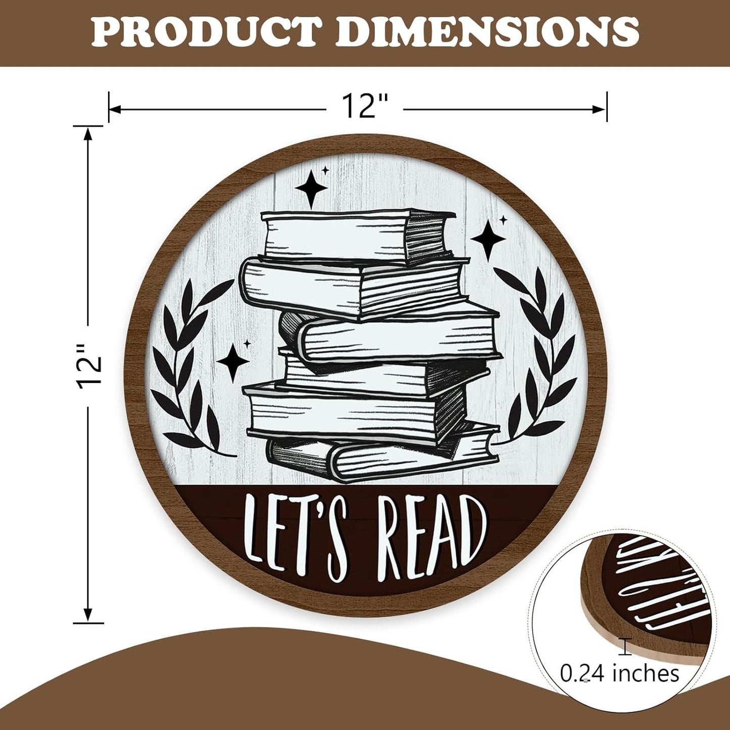 Vintage Let's Read Book Front Door Sign, Retro Inspirational School Classroom Library Reading Corner Wood Plaque Hanger, Farmhouse Wooden Wreath Indoor Wall Hanging Home Decor Book Lover Gift