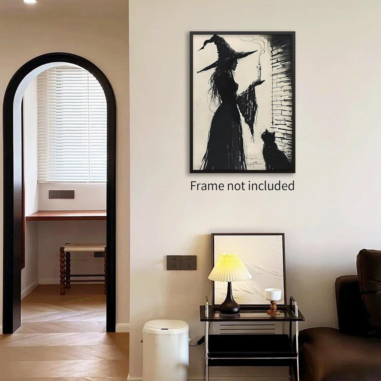 Halloween Canvas Wall Art Witch and Black Cat Posters Gothic Candle Haunted Witchcore Pictures Vintage Ink Style Prints for Dark Academia Halloween Party House Decor 12x16inch Unframed