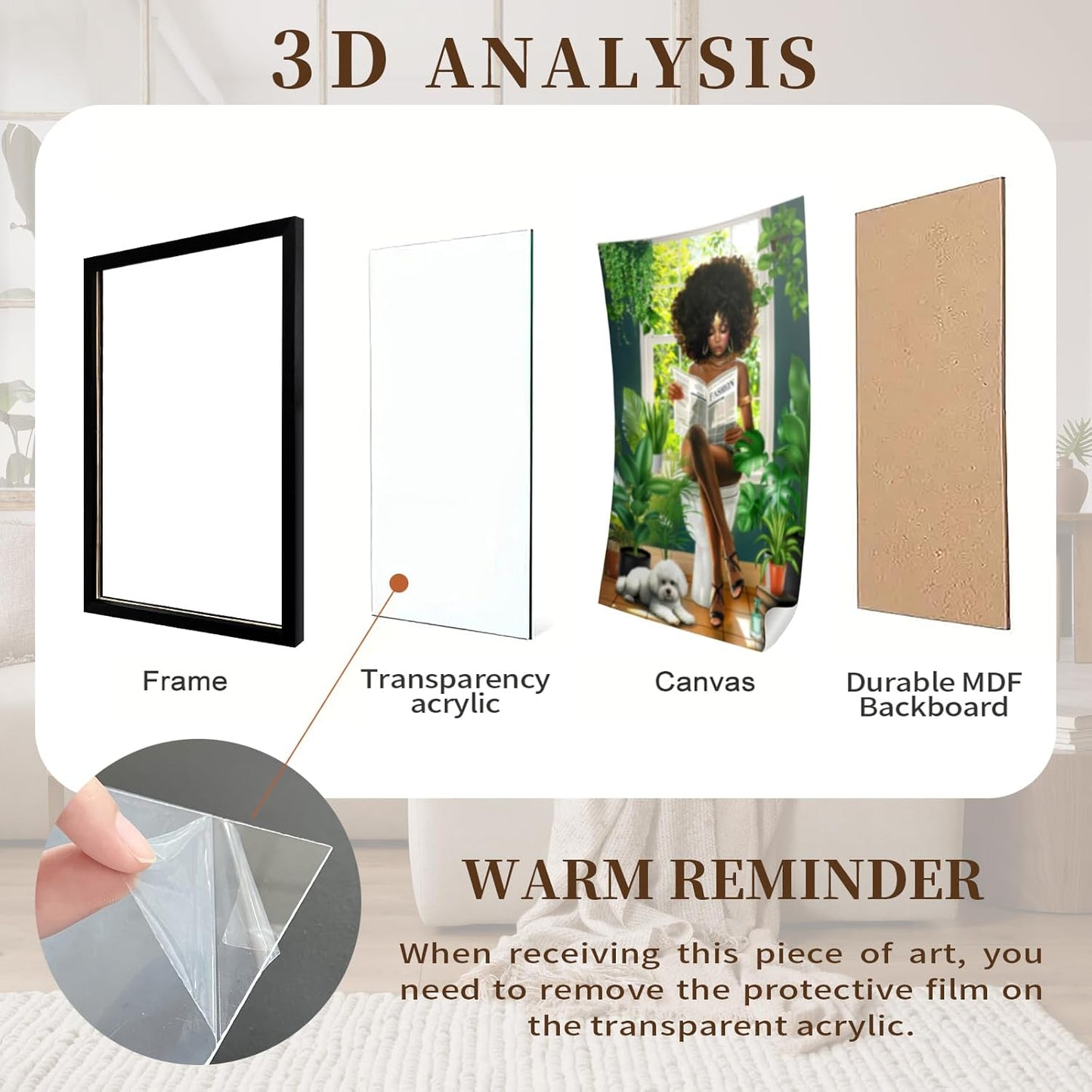 Framed African American Bathroom Decor Wall Art Green Botanical Black Girl Pictures Canvas Wall Decor Fashion Modern Black Woman Artwork For Bathroom Bedroom 12"x16"