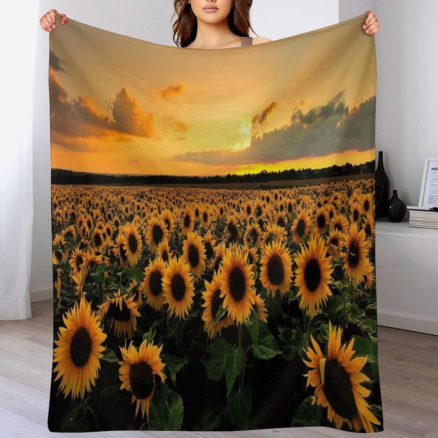 Sunflowers Sea Throw Blanket for Couch Super Soft Warm Lightweight Throw Blankets Cozy Flannel Bed Blanket Cute Decorative Blankets for All Seasons Home Decor Gift 40"*50" （100 * 130cm）