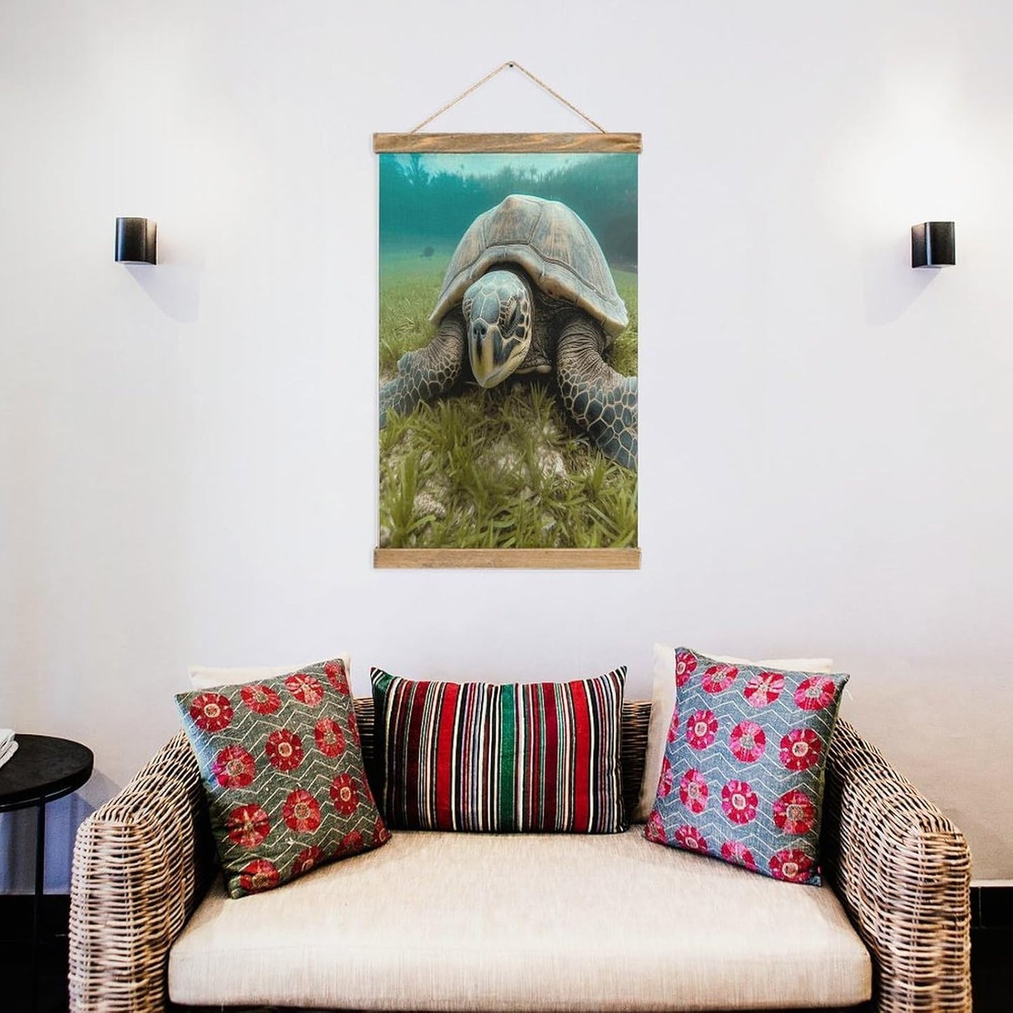 Vintage Big Tortoise Poster with Wooden Frame Personalized Linen Hanging Scroll Painting Rustic Wall Hanging Illustrative Modern Artwork Decor for Home Living Room Bedroom Office