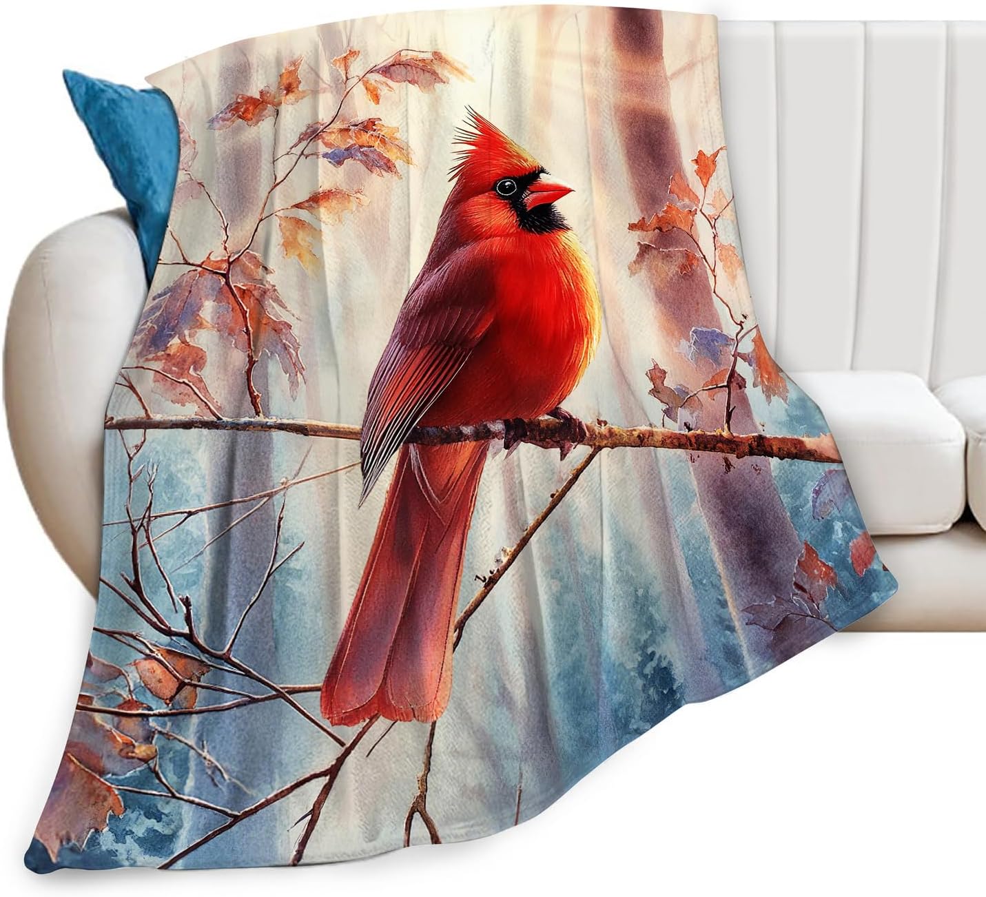 Cardinal Blanket Soft Fuzzy Fleece Cardinal Red Bird Forest Throw Blankets Decor Cozy Warm Plush Flannel Blanket Gifts for Boys Girls Men Women Home Chair Sofa Couch Bed 50"X40"